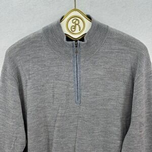Raffi 1/4 Zip Merino Wool Sweater Men's XL Grey Mock Neck Preppy Business Casual